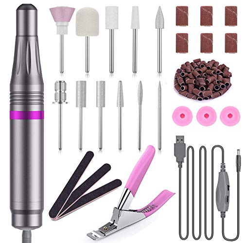HAPAW Electric Nail File, USB Electric Nail Files 20000 RPM Adjustable Speed Portable 11 in 1 Electric Manicure Pedicure Kit Nail Drill for Acryl