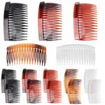 VEGCOO Hair Combs Slides, 15 Pcs Slides Combs Black Plastic French Side Combs Strong Hold Twist Comb Hair Clips Brown Comb for Women Girls Thick