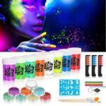 Creamify Neon Paint Set - UV Face Paint Body Fluorescent with 8*20g UV Body Paint, 8*3g Face Paint, 3*Fluorescent Dye Comb, 3*Paint Brushes for P