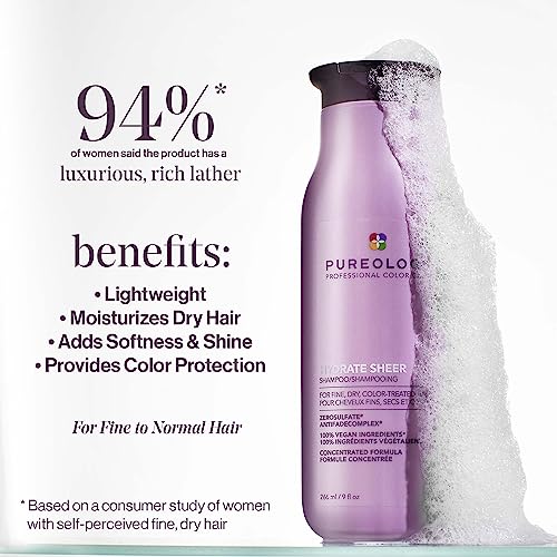 Pureology Hydrate Sheer, Moisturising Shampoo, For Fine, Colour Treated Hair, Vegan Formulas, Sulphate Free for a Gentle Cleanse