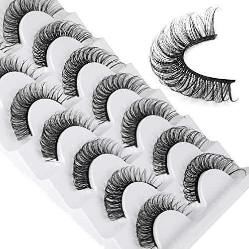 JIMIRE Cat Eye Eyelashes Natural Lashes Fluffy 15mm 3D Clear Band Faux Mink Lashes Fake Lashes 8 Pairs Pack
