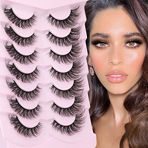 Fluffy False Eyelashes Natural Cat Eye Lashes 3D Faux Mink Eyelashes Wispy Fox Eye Lash Extensions 7 Pairs Multipack by Eefofnn