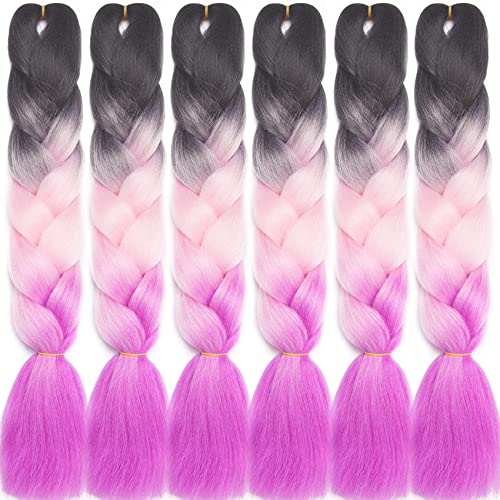 LDMY Hair for Braiding-Jumbo Braids, Long Colorful Ombre Pink Purple Jumbo Braiding Hair Extensions Kanekalon Jumbo Braid Wigs for Women Syntheti