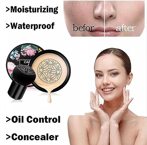 Mushroom Head Air Cushion CC Cream, BB Cream, Moisturizing Concealer, Moisturizing BB Cream Makeup Base Long Lasting Nude Makeup with Mushroom Ma