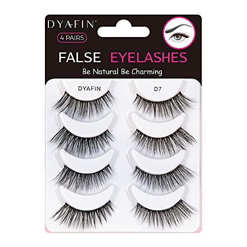 DYAFIN 3D Eyelashes 100% Handmade Strip Lashes Reusable Lightweight Soft Long False Eyelashes 4 Pairs Fake Eyelashes