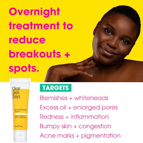 Clear Skin Days Blemish Treatment Cream - Overnight Spot & Acne Treatment for Face - with Salicylic Acid & Zinc - Calm Aggravated Skin, Treat Ble