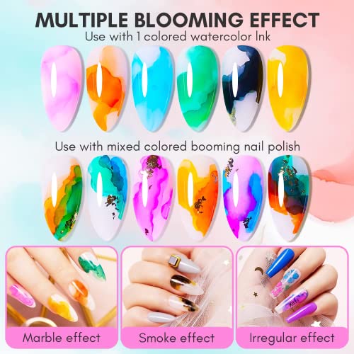 Makartt Blooming Gel Nail Polish 6 Colors Set, Nail Ink Magic Watercolor Blossom Red Pink Blue Green Marble Floral Print Nail Design