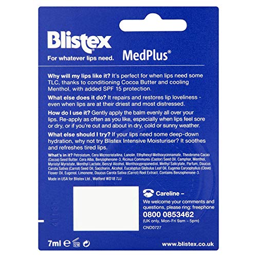 Blistex MedPlus Lip Repair, Lip Balm with SPF 15 for Year Round Protection - 7ml, 150095