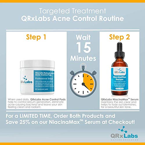 Glycolic/Salicylic Acid 10/2 Acne Control Pads With 10% Ultra Pure Glycolic Acid + 2% Salicylic Acid, Allantoin, Vitamins B5, C & E, Calendula &