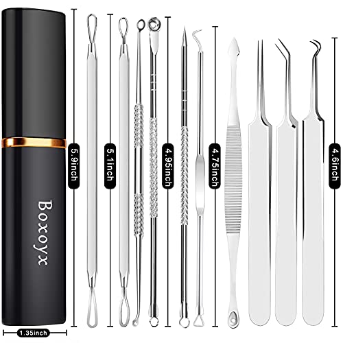 Blackhead Remover Pimple Popping Tool Kit, Boxoyx 10Pcs Professional Pimple Comedone Extractor Popper Tool Acne Removal Kit-Treatment for Pimple,