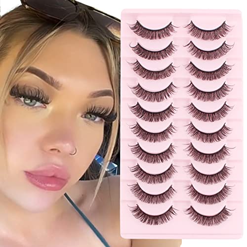 False Eyelashes Natural Look Russian Strip Lashes Faux Mink D Curl Fake Eyelashes Wispy Fluffy Volume 3D Effect Cat Eye Lashes Reusable Handmade