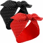 2 Pieces Head Scarf for Women Retro 1940s Head Scarf Bandana Headband Red Black Boho Bow Headbands Vintage Rabbit Ear Hairband Girls Hair Accesso
