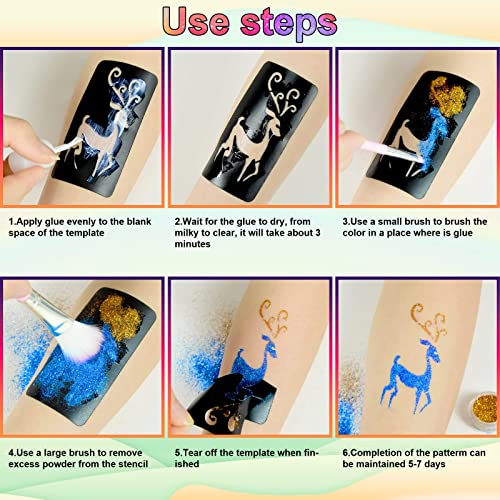 Roizefar Glitter Tattoos for Kids - 35 Colours Glitter Tattoos with 144 Templates, Non-toxic Temporary Glitter Tattoos Kit, Flash Body Make-up fo