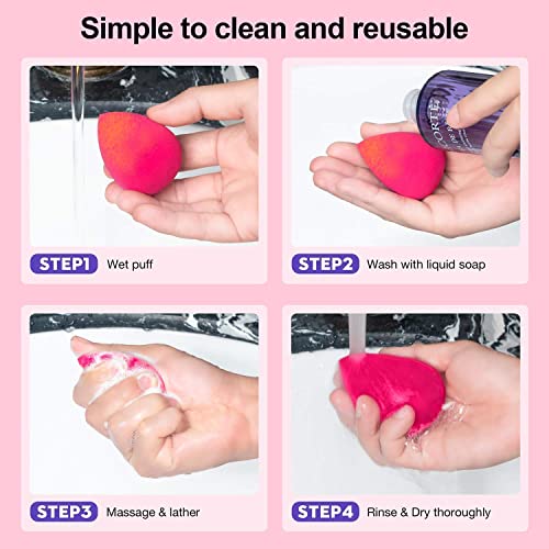 Makeup Sponge Blender Set of 4 - Non Latex, Soft, Multi-colored Foundation Blending Sponges for Cream, Powder and Liqui
