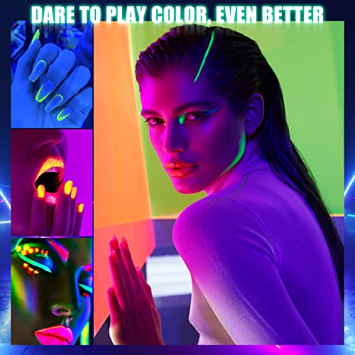 Beteligir 6 colors Neon Pigment Eyeshadow Powder, UV Glow Blacklight Mixed Bright True Colors Eye Shadow Pigments for Christmas Face Body Makeup