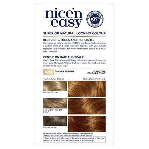 Clairol Nice'n Easy Crème, Natural Looking Oil Infused Permanent Hair Dye, 8WR Golden Auburn (Pack of 2)