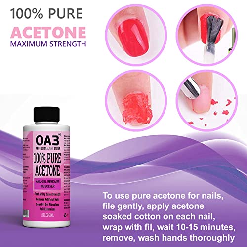 Pure Acetone Acrylic, Nail Polish, Nail Tip, Remover for UV/LED Gel Soak Off Nail Gel (50ML)