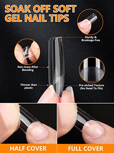 Deciniee 504Pcs Clear False Nails,12 Sizes Semi-Frosted Flat Square Shape Short Fake Nails,Invisible Armor Full Cover Press on Nails,Nail Tips Ki