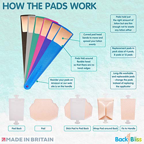 Replacement Refill Pads 4x for Back Lotion Cream Applicator Easy Reach Self Tan - Pack of 4 Pads