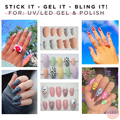 AIRRE 240pcs Medium Oval False Nails with Strong Glue - For UV/LED Gel, Polish & Nail Art. Natural Opaque Nail Kit (10 Sizes). DIY Manicure Nails