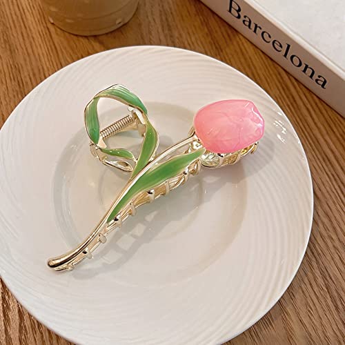 Large Metal Hair Clips Tulip Hair Clips Flower Hair Claw Clips Women Nonslip for Thicken Hair Curly Straight Long Hair - 2PCS (Tulip + lily)