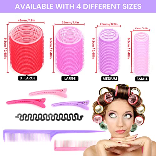 SnookBay 39 Pcs Hair Rollers Set - 24 Heatless Self Grip Velcro Curlers, 12 Duckbill Clips, 2 Combs,1 Braiding Device with Storage Bag (Rollers: