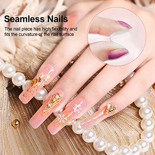 Kalolary Clear Extra Long C Curved False Nail Tips, 400p Extra Long Nail Tips C/U Curve Half Cover False Nails French False Nail Tips with Box