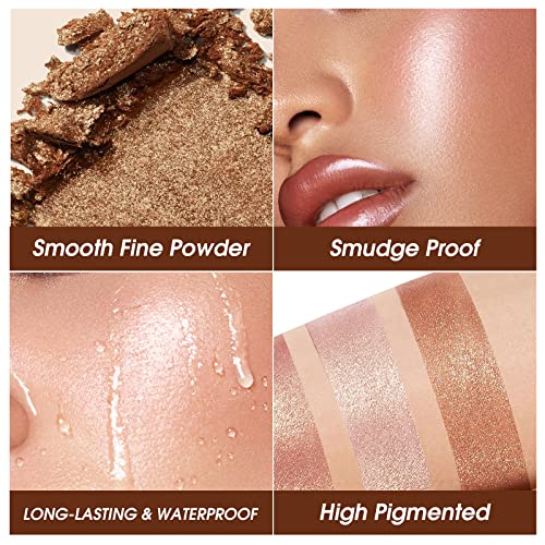 Highlighter Powder Palette, Makeup Palette Facial Bronzers Illuminator Palette Highlighter Baked Waterproof Long Lasting Brilliant Lighten Skin C