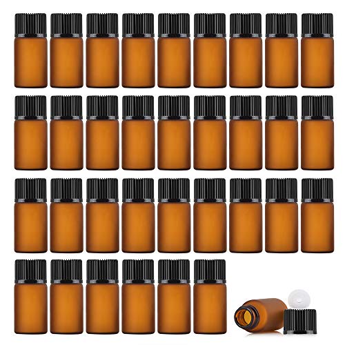 Enslz 3ml 50Pcs Mini Amber Glass Essential Oils Sample Bottles Empty Refillable Brown Glass Perfume Bottles (Brown, 3ml)