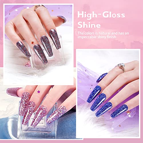 Nail Dipping Powder Kit Starter, wakaniya 12 Colors Pink Glitter Dip Powder Nail Kit with Activator, Base Top Coat and Manicure Essential Tool Se