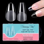 Shining She Short Nail Tips, 240PCS Medium Almond & Short Coffin Nail Tips, Soft Gel Full Cover Nail Tips, Clear Nail Tips Kit for Soak Off Nail