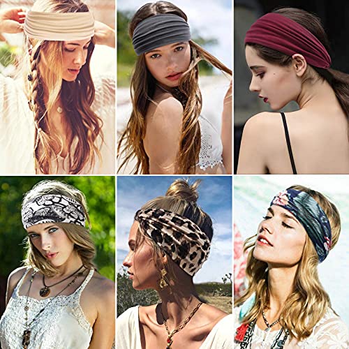 Headbands for Women Wide Boho Head Scarfs Wraps Yoga Hairbands Elastic Sport Running Turbans Head Bands