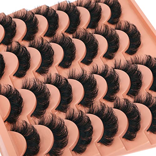 Natural Eyelashes D Curl Russian Strip Lashes 17mm 6D False Eyelashes 14 Pairs Curly Fake Eye Lashes Multipack by TOOCHUNAG