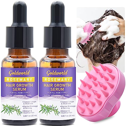 Rosemary Oil for Hair Growth,2 Packs Diluted Rosemary Oil w/Scalp Massager&Ebook,Hair Growth Oil Serum with Castor Oil Biotin Argan Oil for Dry D
