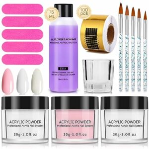 Yokilly Acrylic Nail Kit,Acrylic Powder Set with Pink White Clear Colors,Professional Acrylic Nail Kits Set for Beginners with Nail Art Brushes,N