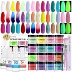 Morovan Dip Powder Nail Kit 22 Colors Dipping Powder Kit Starter With Base Top Coat Activator Glitter Nail Dip Powder Kit Yellow Purple French Di