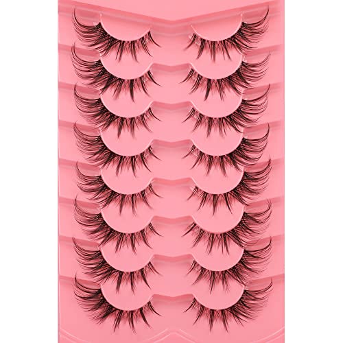 Ruairie False Eyelashes Cat Eye Lashes Fluffy Wispy Natural Eyelashes 20MM False Lashes Pack 8D Dramatic Volume Faux Mink Lashes Strip 7 Pairs