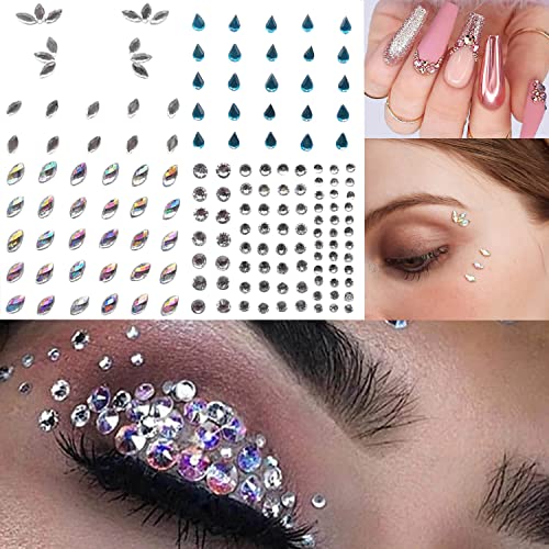 GLARYYEARS Face Gems, 10-Pack Face Jewels Temporary Tattoo Stickers, Face Jewelry Rhinestones Diamonds Crystals, Rave Accessories for Festival Ho