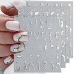 JMEOWIO 9 Sheets Marble Line Nail Art Stickers Decals Self-Adhesive Silver Nail Supplies Nail Art Design Decoration Accessories