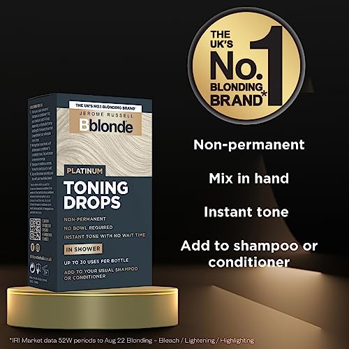 Jerome Russell Bblonde Platinum Toning Drops - Non-Permanent Platinum Hair Toner, Refresh & Maintain Blonde Hair Dye, Add Drops in Shower with Sh