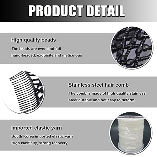 Magic Hair Combs for Women,3Pcs Crystal Beads Hair Slides,Elastic Pearls Double Comb Decorative Stretchy Hair Comb Clip DIY Hair Accessories for
