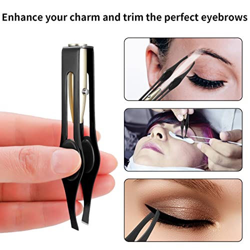 Fuyamp 2Pcs Tweezers with LED Light, Hair Removal Lighted Tweezers Makeup Tweezers with Light Tools, Stainless Steel Tweezers for Men Women Preci