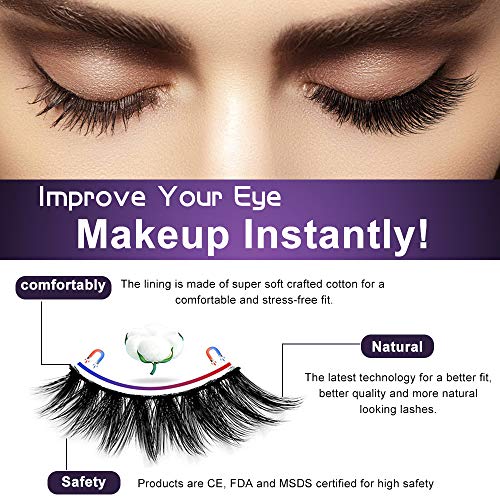 Magnetic Eyelashes with Eyeliner,2 Tubes of Magnetic Eyeliner and Updated 5 Pairs Magnetic Eyelashes Natural Look, Reusable Magnetic Lashes with