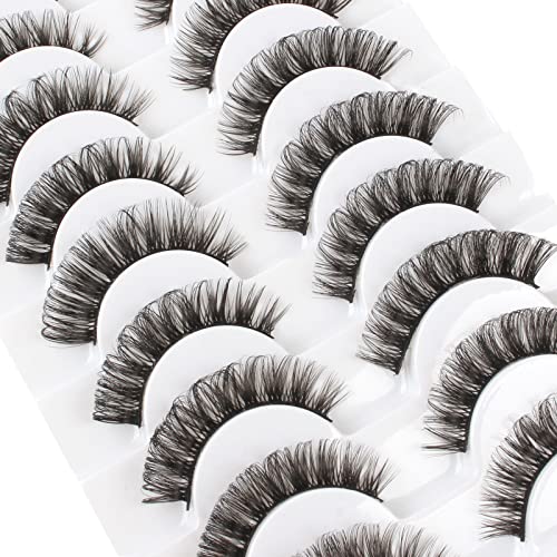 Glowingwin Cat Eyelashes Volume 3D Hybrid Natural Look Fake Russian Strip Lashes 10 Pairs Dramatic Fluffy Handmade Reusable D Curl False Eyelashe