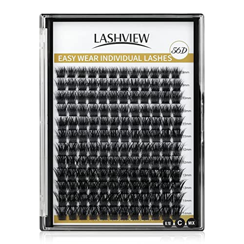 LASHVIEW DIY Lash Extension, Cluster Lashes,Soft and Lightweight, 0.10mm 56D 9-14mm Mixed Reusable Wide Band Lash Cluster at Home