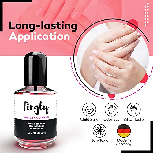 FINGLY Bitter Nail Polish - Solution to Stop Biting Nails, Nail Biting Prevention for Adults and Kids, Nail Growth Polish & Thumb Sucking Stop, A