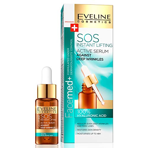 Eveline Cosmetics Active Face Serum against Deep Wrinkles and Fine Lines | 18 ML | Anti Wrinkle Face Lift Cream | 100% Hyaluronic Acid | Smooth M