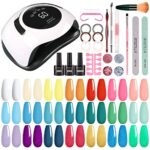 Btiztlla 21 Colors Gel Nail Polish Kit with 120W LED Light, Red Nude Glitter Gel Nail Polish Set, UV LED Nail Lamp, No Wipe Base Top Coat, Manicu
