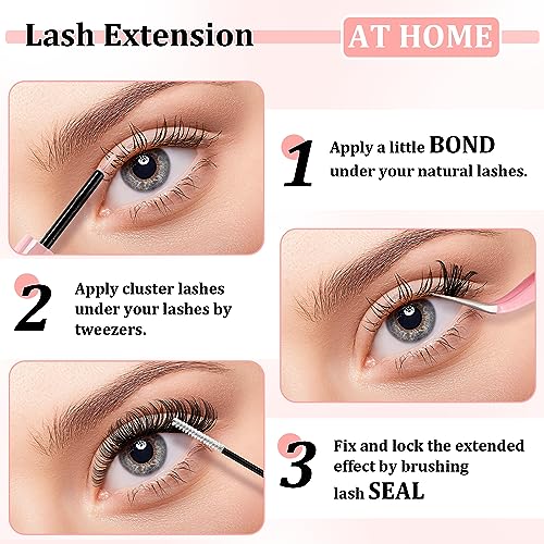 Leipple DIY Lash Extension Kit, Individual Lashes with Lash Glue Bond and Seal, 200 Cluster Lashes 8~16mm Natural Look Lash Clusters False Eyelas
