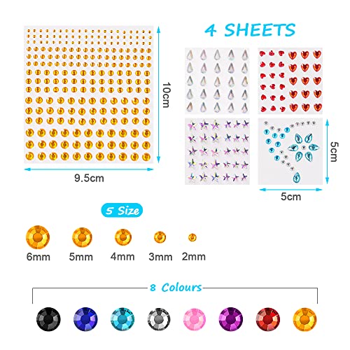 URAQT Face Gems Glitter, 12 Sheets Face Gems Mermaid Jewels Rhinestones Stickers Set, Self-adhesive Crystal Rainbow Tears Gem Stones Stickers Eye